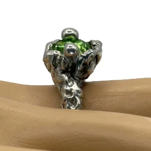 Brutalist Silver-Blend Cocktail Ring Artisan Crafted with 10mm Crystal Size  6.5 - Picture 8 of 13